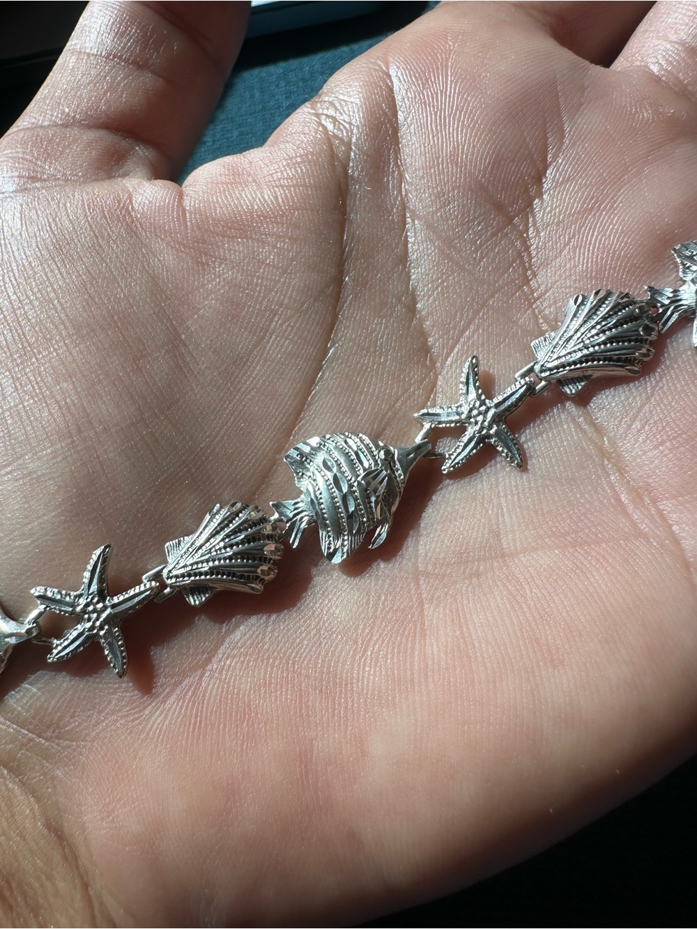 Vintage 925 Sterling Silver Shell & Starfish Bracelet - Women's Beach Jewelry - Picture 7 of 8